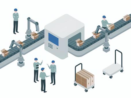 アイソメトリック_工場_ベルトコンベア アイソメトリック,立体,アイソメ,斜め上,管理,ロボット,機械化,工場,生産,システムのイラスト素材