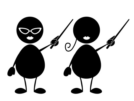 Illustration, stick figures, pointing rod, glasses, 