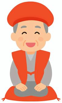 還暦（男性） 還暦,男性,おじいちゃん,笑顔,ニコニコ,赤,大黒帽,ちゃんちゃんこ,座布団,挿絵のイラスト素材