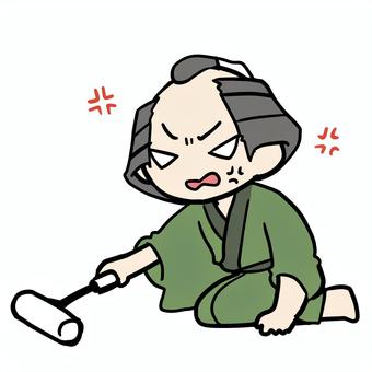 コロコロをかける怒る町民 町民,コロコロ,掃除,怒る,不満,激怒,イライラ,むかむか,ストレス,かけるのイラスト素材