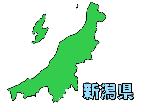 少しゆるい新潟県地図 書き文字 新潟県,新潟,地図,中部地方,甲信越地方,ゆるい,手描き,日本地図,線画,緑のイラスト素材