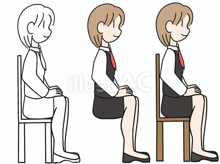 椅子に座る　制服姿の女性　3種類 女性,椅子,制服のイラスト素材