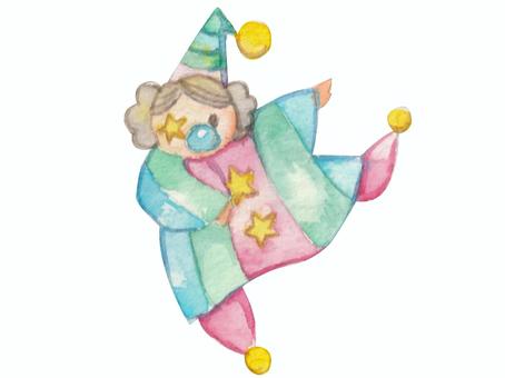【水彩】ピエロ② ピエロ,道化師,サーカス,キャラクター,あしらい,ワンポイント,ガーリー,カジュアル,レトロ,ファッションのイラスト素材