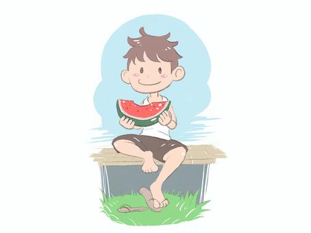 Illustration, summer vacation, watermelon, juvenile, 