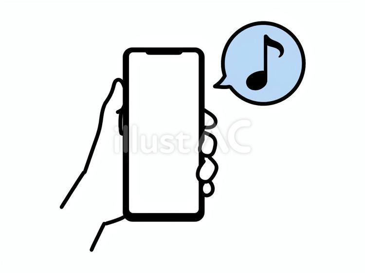 スマホを持つイラストと音符3 スマホ,音符,音楽のイラスト素材