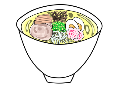 塩ラーメンのイラスト 塩ラーメン,ラーメン,麺類,食べ物,チャーシュー,焼豚,ゆで卵,メンマ,青ネギ,白ネギのイラスト素材