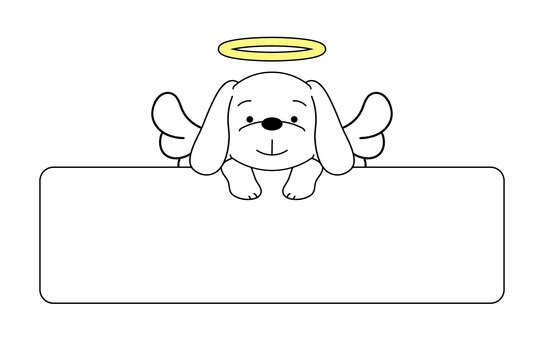 白い天使の犬のフレーム 犬,ペット,ミニチュアダックスフンド,ビーグル,ゴールデンレトリバー,垂れ耳,顔,手,足,笑顔のイラスト素材