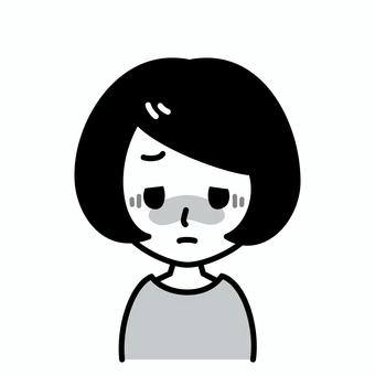 女性　顔色が悪い　白黒 女性,顔色,白黒,悪心,気分,症状,血色,悪い,つわり,病気のイラスト素材