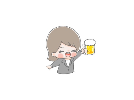 ビールで乾杯　女性会社員３ 手描き,女性,茶髪,会社員,ol,スーツ,仕事,打ち上げ,飲み会,新年会のイラスト素材