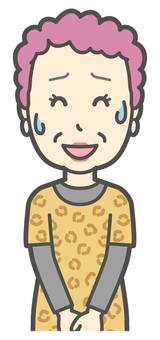  大阪のおばちゃん-047-バスト 苦笑い,おばちゃん,大阪,ヒョウ柄,おばはん,中年,女性,関西,派手,おばさんのイラスト素材