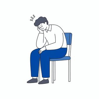 椅子に座りひどく落ち込む男性 椅子に座りひどく落ち込む男性 人物,男性,落ち込み,表情,椅子,座り,疲労,困惑,悩み,ストレスのイラスト素材