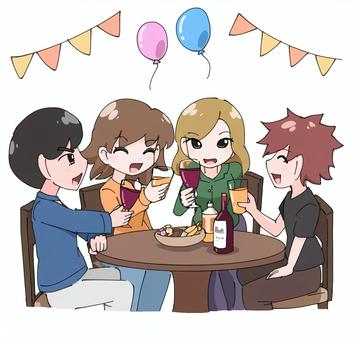 ホームパーティー1 ホームパーティー,パーティ,風船,飲み会,忘年会,乾杯,男女,合コン,コンパのイラスト素材