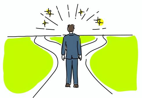 未来への選択の岐路に立つビジネスマン 会社員,決断,選択,分かれ道,転職,迷い,退職,岐路,男性,離婚のイラスト素材
