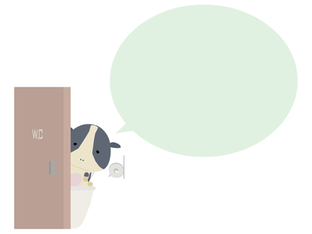 トイレ_牛 トイレ,牛,動物,かわいい,使用中,吹き出しのイラスト素材