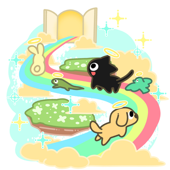 虹の橋を渡るペット ペット,猫,橋,見送り,旅立ち,光,空,動物,犬,虹のイラスト素材