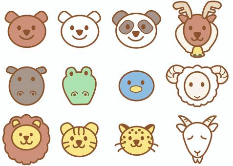 シンプルかわいい動物顔アイコンセット2 動物,くま,シロクマ,パンダ,トナカイ,カバ,ワニ,ペンギン,羊,ライオンのイラスト素材