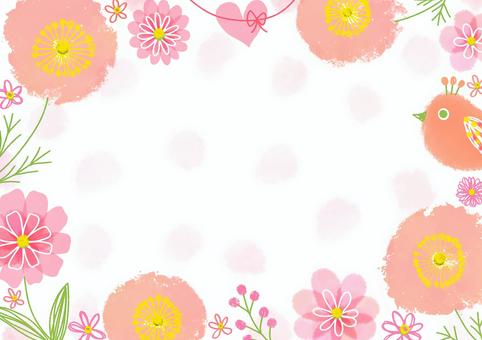 ほんわかポピー2 ポピー,ピンク,鳥,フレーム,背景,手書き,かわいいのイラスト素材