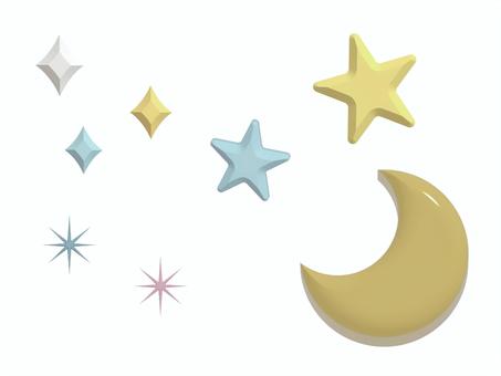 3D立体星月装飾 3d,立体,星,装飾,月,キラキラのイラスト素材