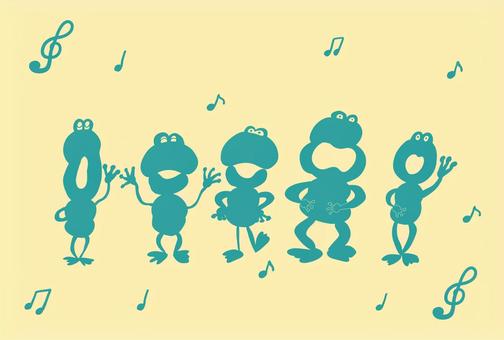 かえるの合唱＿単色 かえる,歌,合唱,音符,手書き,ゆるい,シンプル,オシャレのイラスト素材