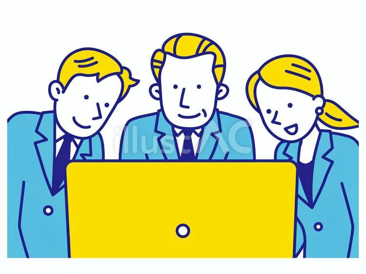 画面を覗き込む三人のビジネスマン  ミーティング,打ち合わせ,女性のイラスト素材
