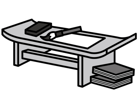 文机2-2c 文机,机,座卓,筆,紙,本,かわいい,シンプル,モノクロ,グレーのイラスト素材