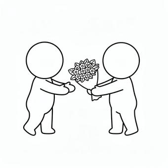 花束棒人間 棒人間,人,シルエット,人間,花束を渡す,花束のイラスト素材