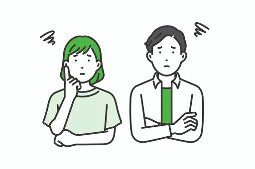 悩む,クリエイター私服男女 線画,ポーズ,日本人,キャラクター,フラット,ベクター,イラスト,人,人物,シンプルのイラスト素材