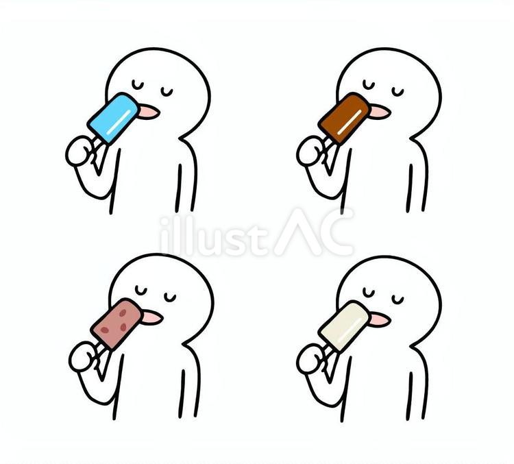 アイスを食べる棒人間　筆絵 アイス,氷菓子,チョコレートのイラスト素材