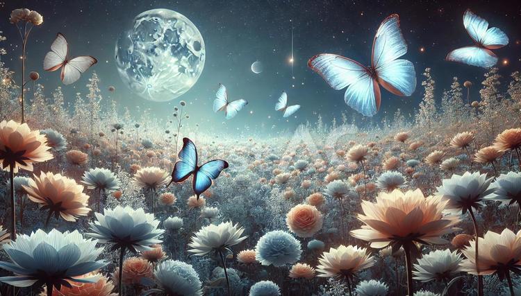 神秘的な庭園と花畑 花畑,幻想的,夜空のイラスト素材