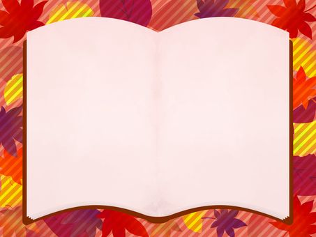 水彩素材_読書の秋02 秋,イチョウ,もみじ,読書,本,フレーム,水彩,ノート,枠,紙のイラスト素材