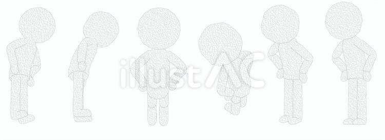 棒人間　ペパクラ風　腰に手をあて前かがみ 前かがみ,前のめり,覗き込むのイラスト素材