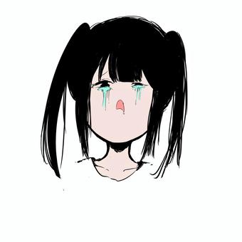 泣き顔の黒髪ツインテールの女の子 泣き顔,黒髪,ツインテール,女の子,表情のイラスト素材