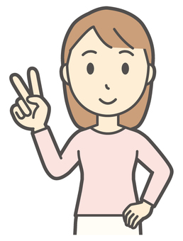  ロングヘア女性-108-バスト ピース,女性,女の子,人物,かわいい,喜ぶ,嬉しい,勝つ,成功,チョキのイラスト素材