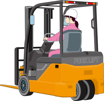 乗式フォークリフト_女性オペレーター_黄 フォークリフト,荷役,乗式,ドライバー,オペレーター,物流,荷物,倉庫,運送,積み下ろしのイラスト素材