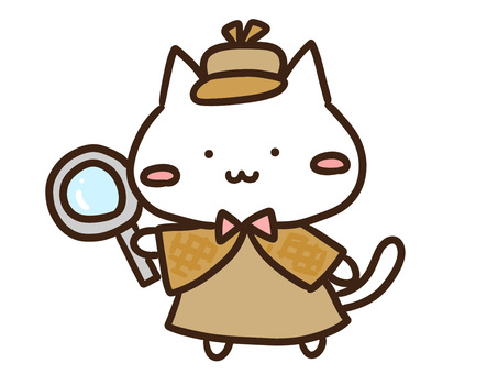 虫眼鏡を持った名探偵のかわいい白ねこ 名探偵,虫眼鏡,調査,潜入,探偵,動物,ねこ,推理,事件解決,謎解きのイラスト素材