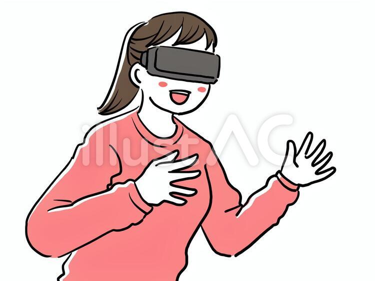 VRの恋愛ゲームにはまる女性 vr,仮想空間,インターネットのイラスト素材