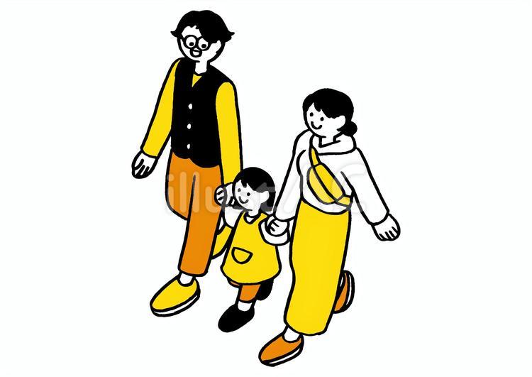 幼児の手を繋いで歩く父親と母親 親,父,母のイラスト素材