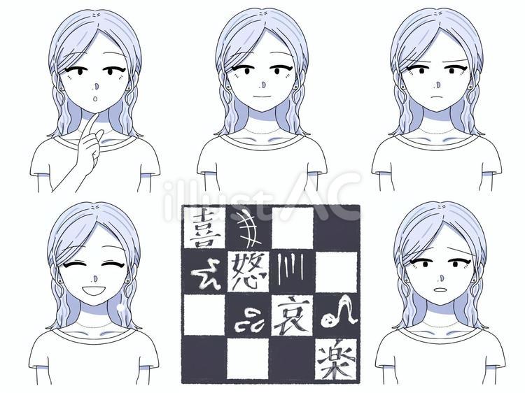 女性　喜怒哀楽　表情セット 女性,喜怒哀楽,人物のイラスト素材
