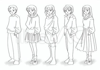 若い女性5人のバリエーション(モノクロ)