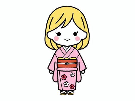 着物姿の金髪のカワイイ女の子