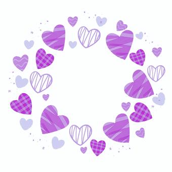 紫ハートのかわいい丸いフレーム　手描き ハート,紫,かわいい,円,丸い,リング,枠,フレーム,愛,ラブのイラスト素材