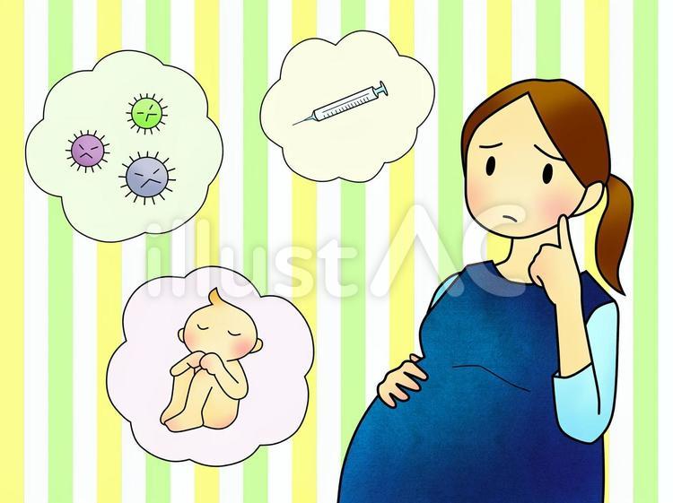 予防接種を受けるかどうか悩む妊婦さんB 妊婦,妊娠,女性のイラスト素材