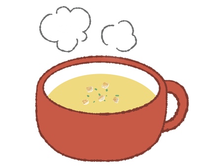 コーンスープ　カップ赤 スープ,スープマグ,コーンスープ,ポタージュスープ,クルトン,パセリ,温活,シンプル,広告,挿絵のイラスト素材