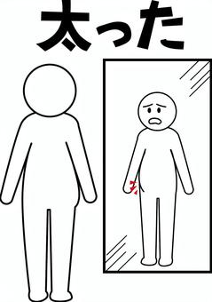 太る人物  太る人物  太る,お腹,肥満,鏡,映る,人物,全身,体系,スタイル,確認のイラスト素材