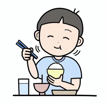 シンプルもぐもぐ小学生（男の子） シンプル,小学生,男の子,ごはん,食事,もぐもぐ,朝食,昼食,夕食,給食のイラスト素材