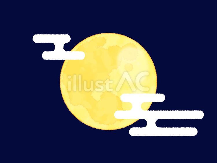 月に和雲/水彩風 マーク,かわいい,ベクターのイラスト素材