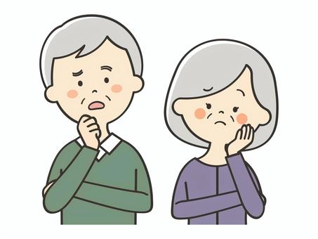 悩むお年寄り 悩むお年寄り おばあさん,おばあちゃん,おじいさん,おじいちゃん,困る,不安,悩む,考える,年配,老人のイラスト素材