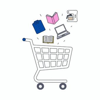 買い物カートと商品アイコン 買い物カートと商品アイコン 買い物,カート,商品,本,ノート,パソコン,衣類,家電,生活,消費のイラスト素材