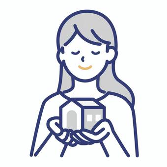 安心して家を持つ女性 女性,家,住宅,暮らし,安心,保険,不動産,マイホーム,笑顔,目を閉じるのイラスト素材