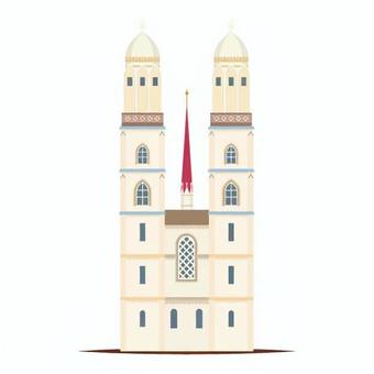 グロスミュンスター大聖堂 グロスミュンスター大聖堂,大聖堂,塔,窓,屋根,十字架,旗,壁,教会,歴史のイラスト素材